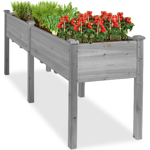 Best Choice Products 72x23x30in Raised Garden Bed, Elevated Wood Planter Box Stand for Backyard, Patio, Balcony w/Divider Panel, 6 Legs, 300lb Capacity - Gray - Acorn Brown 48x24x30in