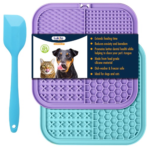 LUKITO Licking Mat for Dogs & Cats 2 Pack with Suction Cups, Dog Peanut Butter Lick Pads for Boredom Reducer, Perfect for Bathing Grooming
