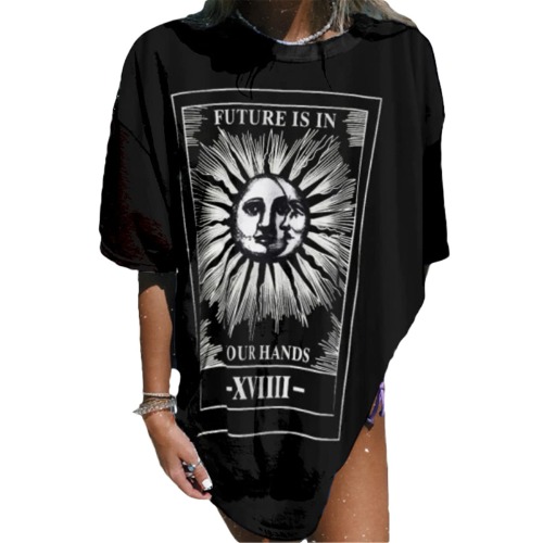 Fenxxxl Womens Round Neck Oversized Tshirts Loose Casual Summer Shirts Junior Tops Boyfriend Graphic Tees - Large Black