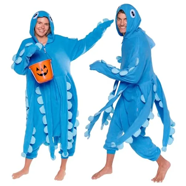Funziez! Sea Creatures Onesie Lobster, Clown Fish, Hammerhead Shark, Octopus, Squid - Plush Adult Animal Costume Jumpsuit