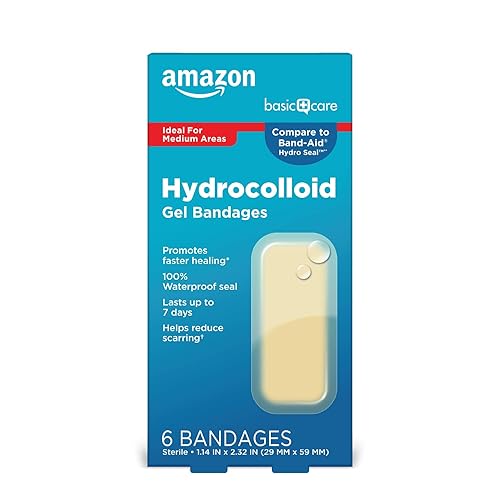Amazon Basic Care Advanced Fast Healing Hydrocolloid Gel Bandages, Large Adhesive Pads with 2X Faster Healing, Heels & Toes Blister Prevention, 1.1 x 2.3 inches (6 Count)