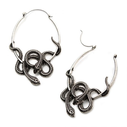 Plug Friendly Hoop Earrings | Antiqued Cut Out Snakes - OS / Silver