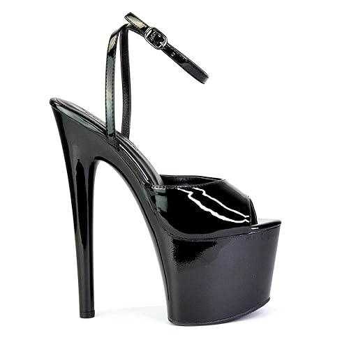Womens Sky High Platform Heels Ladies Stiletto Strappy Ankle Strap Peep Toe Shoes Size 3-8 - 5 UK - Black Patent