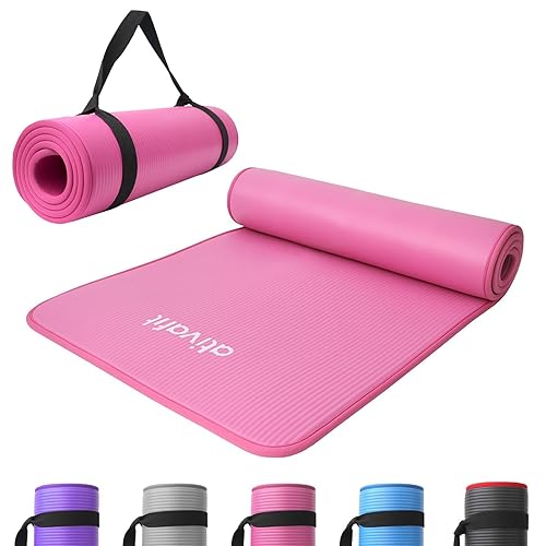 ATIVAFIT NBR Yoga Mat,10MM Extra Thick Exercise Mat -183cm x 61cm,Non Slip Mat with Yoga Mat Strap, Ideal for Pilates, Sit Ups, Planks, Stretching, Push Ups Exercise or Other Home Workouts - Pink