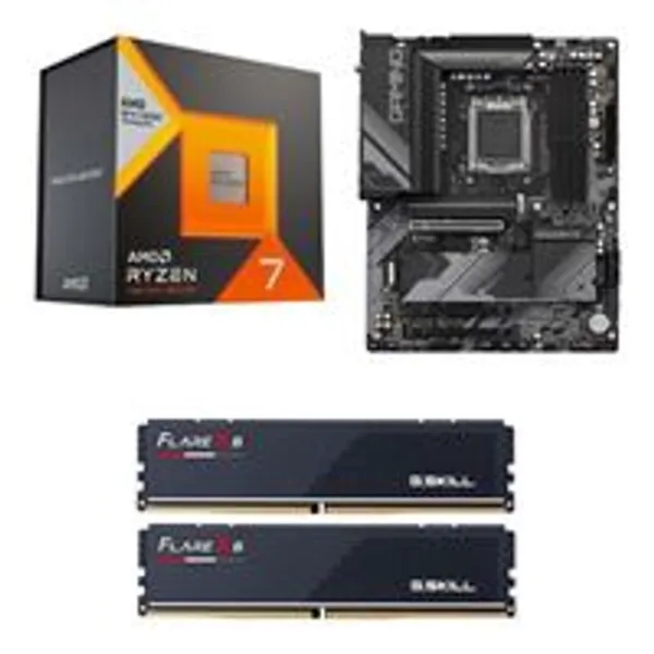  AMD Ryzen 7 7800X3D, Gigabyte B650 Gaming X AX v2, G.Skill Flare X5 Series 32GB DDR5-6000 Kit, Computer Build Bundle