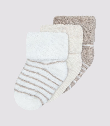 Baby Organic Cotton Terry Turn Top Socks 3 Pack - Underworks - Neutral (Size 0)