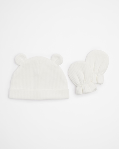 bub. Organic Cotton Newborn Rib Mittens & Beanie Set