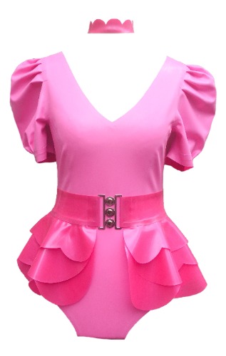 Latex Princess Peach Outfit - Bodysuit / Peplum / Choker | Default Title