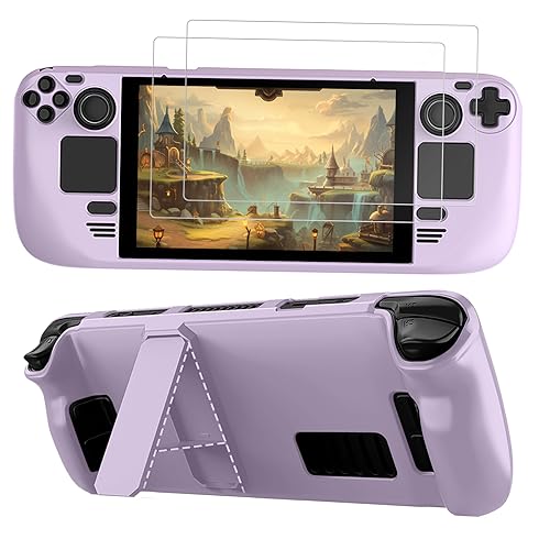 LUPAPA Protective Case for Steam Deck with Kickstand, Non-Slip Protective Shell for Steam Deck Made of PC Material, Accessories for Steam Deck Gaming Handheld - Light Purple