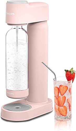 PHILIPS Sparkling Water Maker Soda Maker Soda Streaming Machine for Carbonating with 1L Carbonating Bottle, Seltzer Fizzy Water Maker, Compatible with Any Screw-in 60L CO2 Carbonator(NOT Included) - Plastic-Pink - Maker
