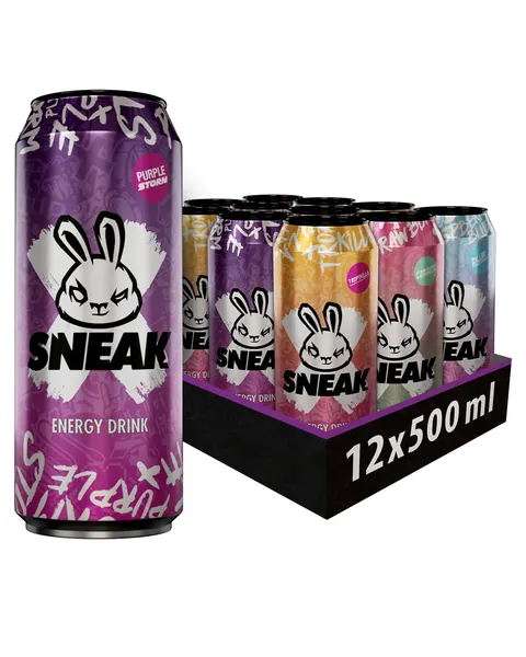 SNEAK | Cans Mixed Flavours | In-Game Focus Boost Energy Drink, Zero Sugar, Low-Calorie, Vegan | 500ml x 12