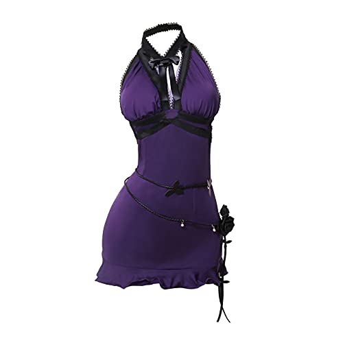 HHHX Tifa Dress Tifa Lockhart Cosplay Costume Final Fantasy FF7 VII Tifa Purple Dress Halloween Outfit for Women Girls - Small/Medium