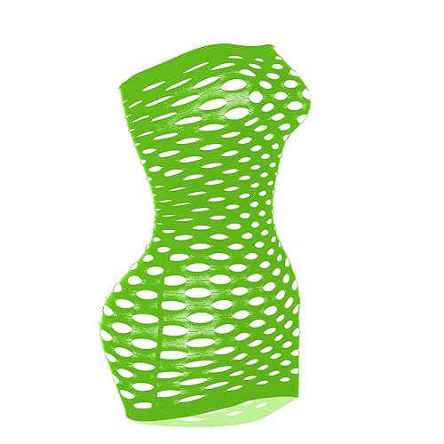 Vorifun Sexy Womens Strapless Fishnet Lingerie Sleepwear Mini Dress Tube Chemise Bodysuit One Size - Green