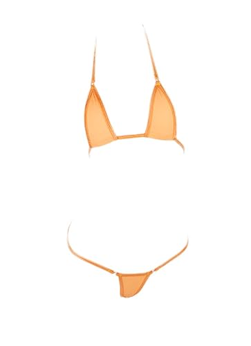 LinvMe Women's Extreme Sexy Hot Silk Micro Bikinis Set Mini Thong Swimwear - One Size - Orange