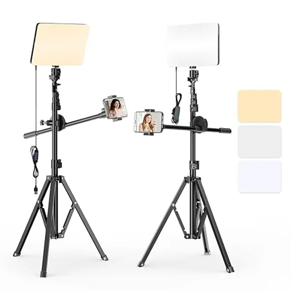 EMART LED Video Light Kit, 2-Pack 2700-6500K & 3 Colors Dimmable Lighting with Tripod Stand & Phone Holder, Filming Panel for Studio Recording, Photography, Streaming