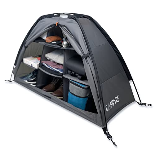 CAMPYRE - Tent & RV Camping Organizer with Zippered Flap, 9-Shelf Storage. Tent Organizer, RV Shoe Organizer, Dining Tent Organizer. Organize any other Camp Gear/Accessories (Patented - Licensed)