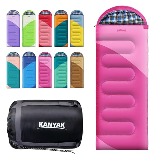 Camping Sleeping Bag, 32℉ Sleeping Bags for Adults Kids Teens Cold Weather Warm Sleeping Bag Winter for 3-4 Season Camping, Camping Gear Equipment, Traveling, and Outdoors - Peach & Pink
