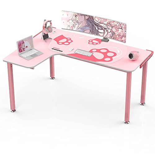 EUREKA ERGONOMIC Gaming Desk,60 Inch Pink L-Shaped Computer Desk, Corner Desk Gamer Desk Game Table with Free Mouse Pad for Girls Home Office Wood & Metal Space-Saving,Easy to Assemble,Pink - Left side