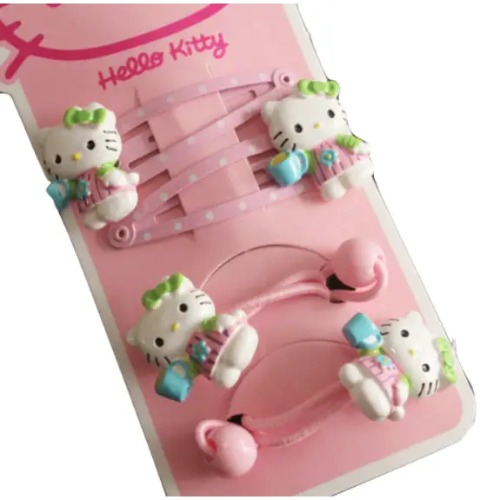 Hello Kitty Hair Clips Set with Matching Elastics - Pink