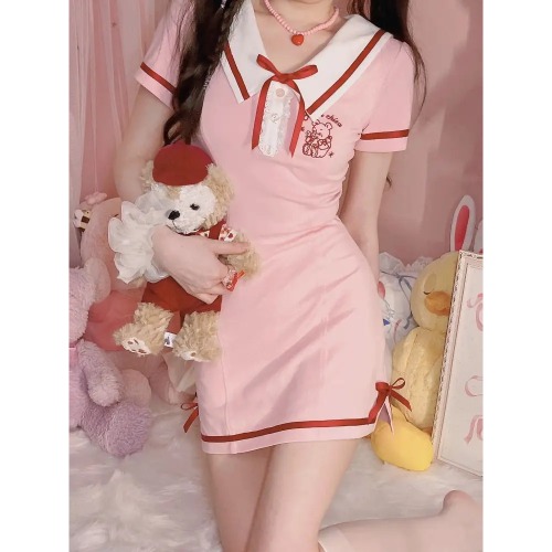 Kawaii Pink Princess Dress with Cozy Academia Vibes - Pink / S
