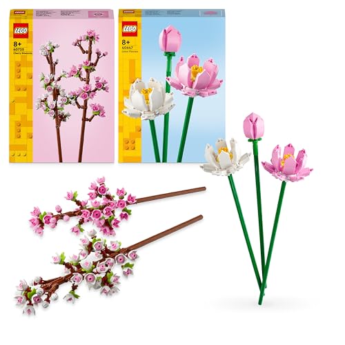 LEGO Creator Flower Bundle 3: Includes Lotus Flowers (40647) and Cherry Blossoms (40725), Botanical Collection Artificial Flowers Set for 8 Plus Year Old Girls & Boys, Valentine's Day Treat,Gift Idea