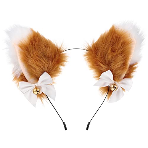 FRCOLOR Fox Ears Headband Plush Anime Animal Headband Cosplay Fur Cat Ears Hairband Party Costume Hair Accessories for Kids and Adults Brown
