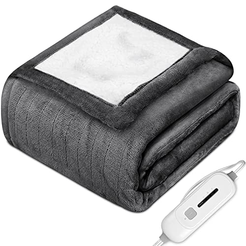 Electric Heated Blanket, Soft Flannel Sherpa Fast Heating Throw Blanket Warm with 3 Heat Levels 4-Hour Auto Off Overheating Protection, Machine Washable, ETL Certified, 50" x 60" (Dark Grey) - Dark Grey - Throw (50" x 60")