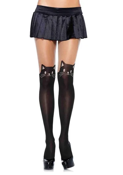 Kura Black Cat Tights | One Size / Black/Nude