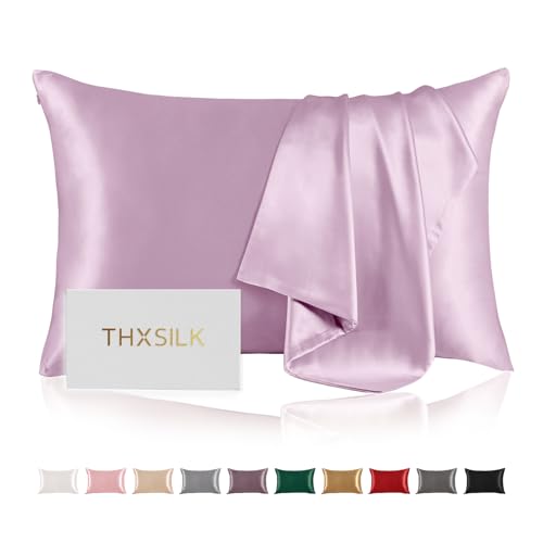 THXSILK 100% Mulberry Silk Pillowcase for Hair and Skin Health, Soft Breathable and Smooth Pillowcase with Hidden Zipper, Both Sides Premium Grade 6A+ Silk, 1pc (Standard 20"x26", Light Purple) - Light Purple - Standard(20"x26")