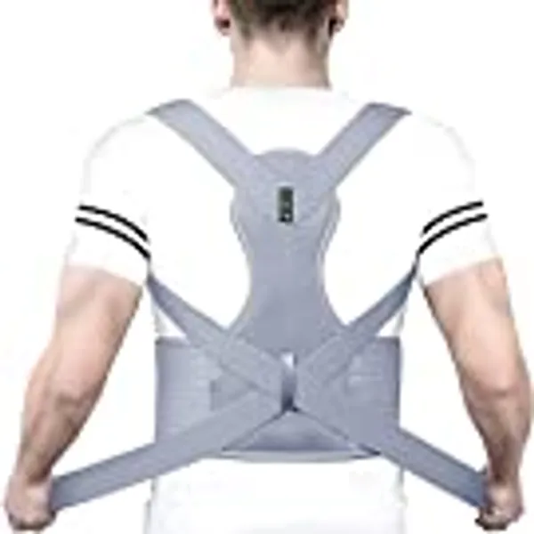 Posture Corrector Men and Women Shoulder Support -Aollop Back Support Back Brace with Breathable Adjustable Elastic Bands Support Bars Posture Improve Back Pain Association Lower Lumbar Relief-Grey