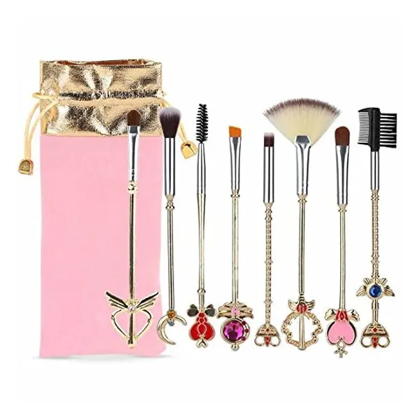 
                            Coshine 8pcs Sailor Moon Makeup Brush Set With Pouch, Magical Girl Gold Cardcaptor Sakura Cosmetic Brushes With Cute Pink Bag
                        