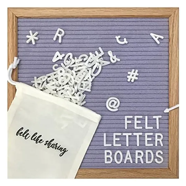 
                            Felt Letter Board, 10x10in Changeable Letter Board with Letters White 300 Piece - Felt Message Board, Oak Frame Wooden Letter Board for Baby Announcements, Milestones, Office Decor & More (Lavender)
                        