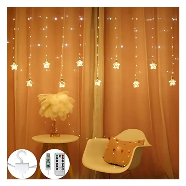 
                            HYAL LUZ Stars 150 LED Fairy Lights - 10 Star String Lights with Hook Waterproof Copper Wire Lights with 8 Modes Remote Control & Timer USB Twinkle Christmas Lights for Bedroom Party - Warm White
                        