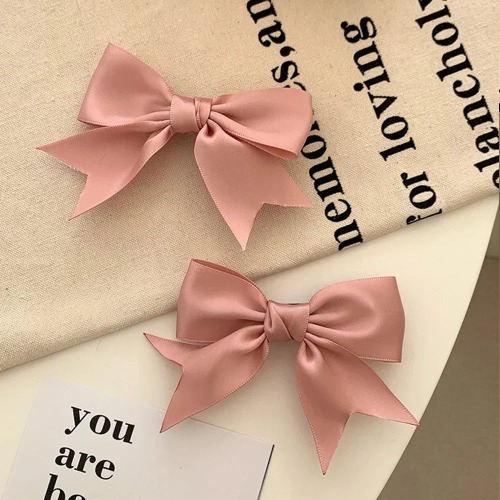 Silk Ribbon Bow Hair Clips - 2pcs-Pink