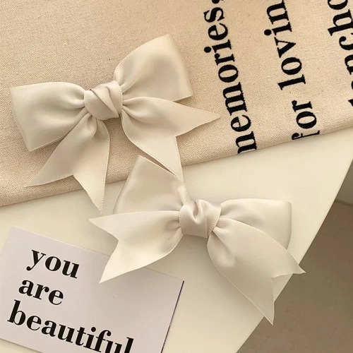 Silk Ribbon Bow Hair Clips - 2pcs-White