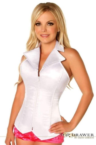 Daisy Corsets Lavish White Collared Front Zipper Corset - XL / White