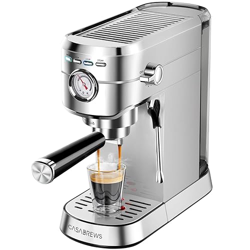 CASABREWS Espresso Machine 20 Bar, Professional Espresso Maker with Milk Frother Steam Wand, Compact Espresso Coffee Machine with 34oz Removable Water Tank for Cappuccino, Latte, Gift for Dad or Mom - A-silver
