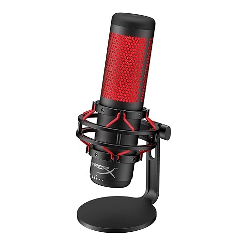 HyperX QuadCast USB Condenser Gaming Microphone for PC PS5 PS4 Mac Computer Streaming Recording Podcast Mic Tap to Mute LED Indicator Four Polar Patterns Shock Mount Pop Filter, Red 4P5P6AA (Renewed)