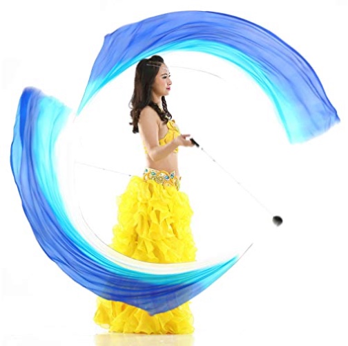 KIKIGOAL 2pcs 2.5x0.9M/98.43"x35.43" Multi-Color Dance Silk Veil Poi - 2.0x0.9M/78.74"x35.43" - gradual blue-1