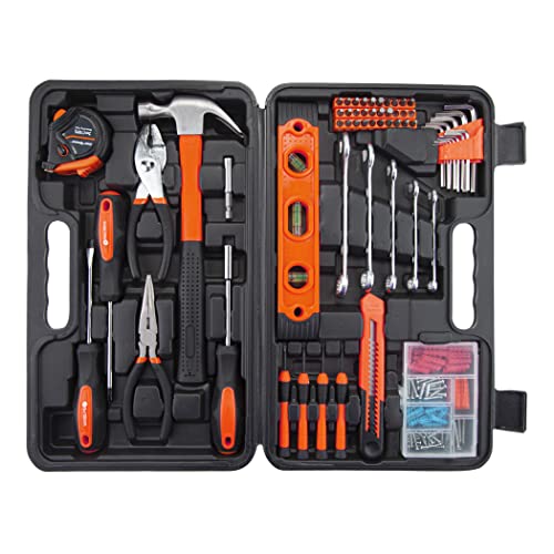 CARTMAN Tool Set General Hand Tool Kit with Plastic Toolbox Storage Case Automotive Wrench Sets Orange - 148-Pieces Plus - Orange