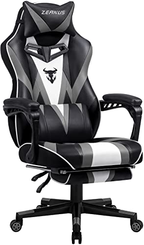 Zeanus Gaming Chairs for Adults Computer Chair with Footrest Ergonomic Gamer Chair with Massage Recliner PC Gaming Chair Big and Tall Racing Gaming Chair for Heavy People Office Chairs Gray - Gray/ Black