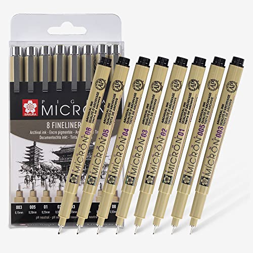 SAKURA : Pigma: Mikron fine liner pens x8