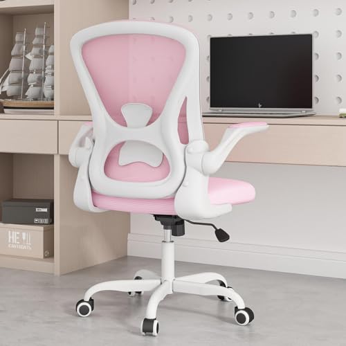 Sytas Office Chair Ergonomic Home Office Chair Mesh Desk Chairs Lumbar Support Ergonomic Computer Chair Adjustable Flip-up Armrest (Pink) - Pink 2