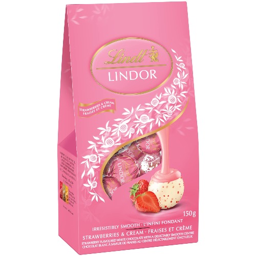 Lindt Lindor Strawberries and Cream White Chocolate Truffles, 150-Gram Bag - 