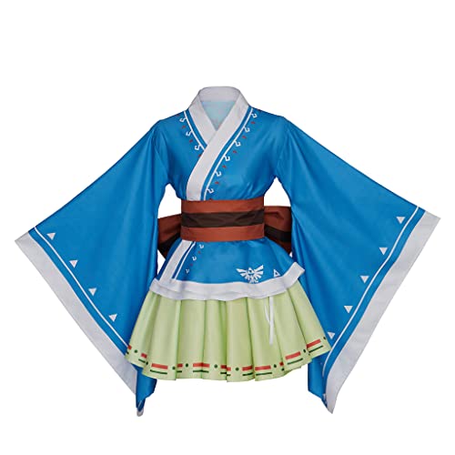 Breath Wild Link Kimono Cosplay Female Dress Link Botw Cosplay Costume Anime Lolita Kimono Dress for Women Adult - X-Small - Blue