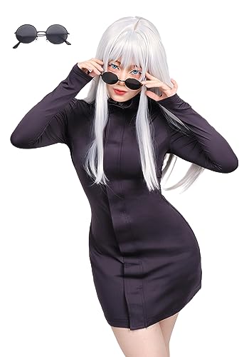 DAZCOS Satoru Cosplay Costume Women US Size Purple Dress with Glasses - X-Small