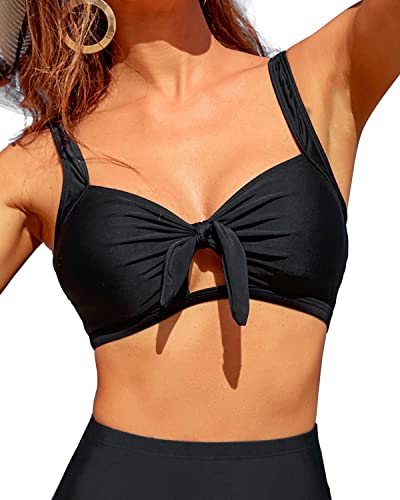 Tempt Me Women Bikini Tops Push Up Swim Top Front Tie Knot Bathing Suit Top Padded Swimsuit Top Only - Small - Black-2
