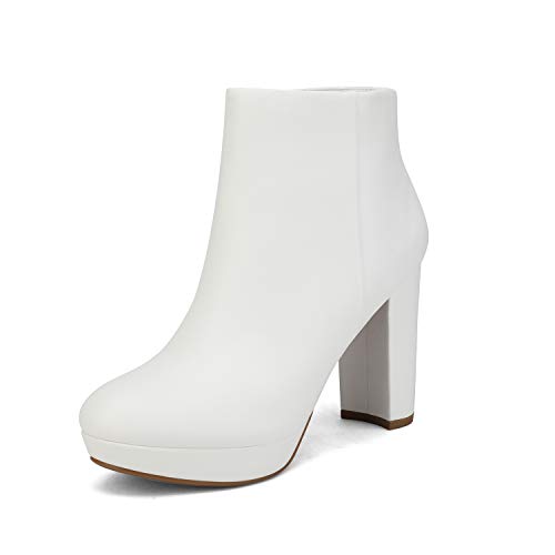 DREAM PAIRS Women's Stomp High Heel Ankle Boots - 10 - White Pu