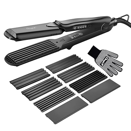 CkeyiN Kreppeisen für Haare,4 in 1 Haarglätter Glätteisen Keramik,Multistyler Glätteisen Set Welleneisen Temperaturregelung Glattes und Hair Crimper - Schwarz