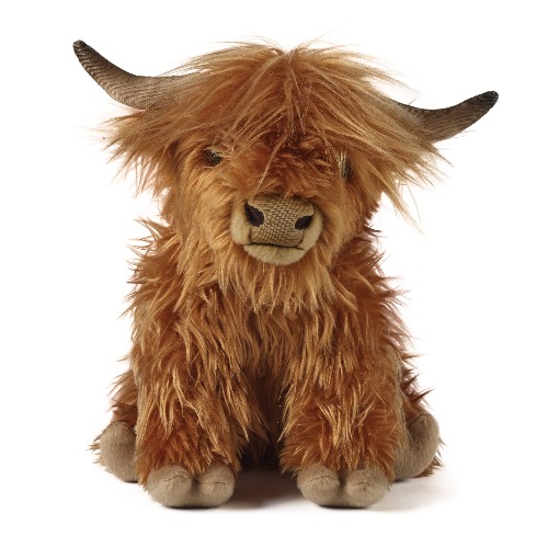 Living Nature Brown Highland Cow with Mooing Sound, Realistic Soft Cuddly Farm Toy, Naturli Eco-Friendly Plush, 9 Inches - Brown Highland